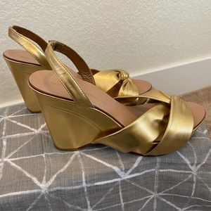 Diane von Furstenburg gold wedge slingback sandals